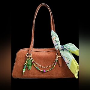Madewell Brown Suede Bag with Green and Yellow Accents